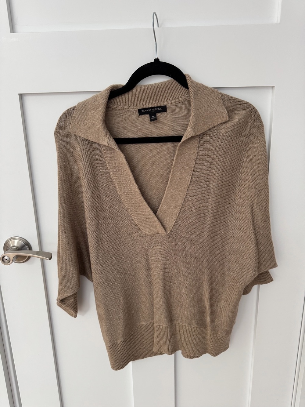 Banana Republic Tan Polo-Collar V-Neck Sweater